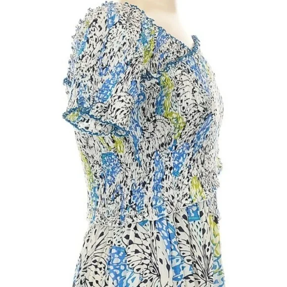 Poupette St. Barth Soledad Off Shoulder Dress Viscose Smocked Multicolor Small - Picture 4 of 5